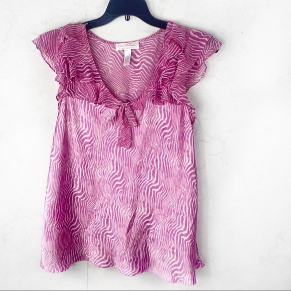 [Oscar de la Renta] Pink Printed Blouse - Picture 2 of 4